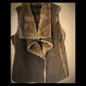 Ladies faux-suede vest with faux-fur lining
